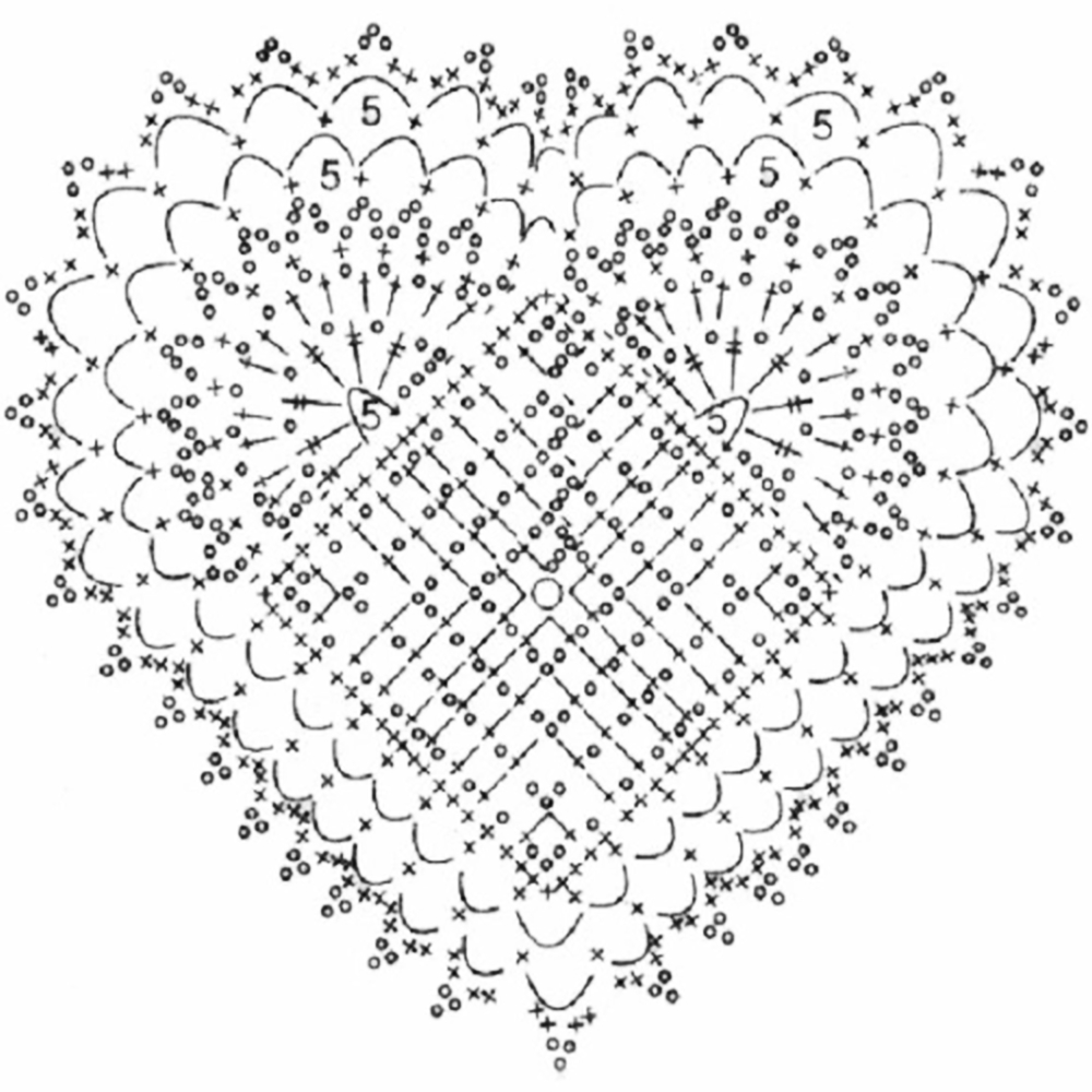 Схема вязания салфетки сердечко крючком