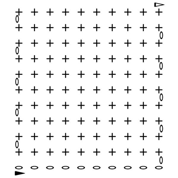 Схема вязания квадрата поворотными рядами из столбиков без накида